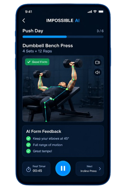 Impossible AI real-time form feedback screen